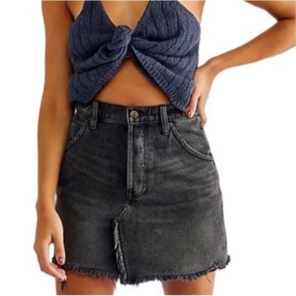 Free People Brea Denim Skirt In Faded Black - Picture 2 of 2